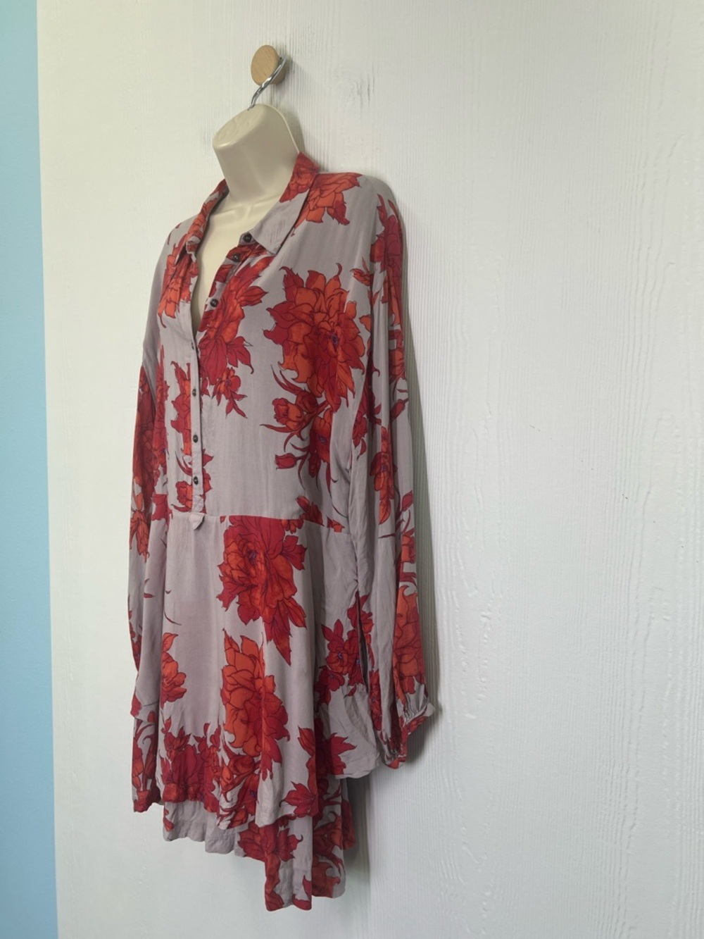 Free People - Shake It Colorful Floral Long Sleeve Half Button Mini Dress Medium - Picture 8 of 13